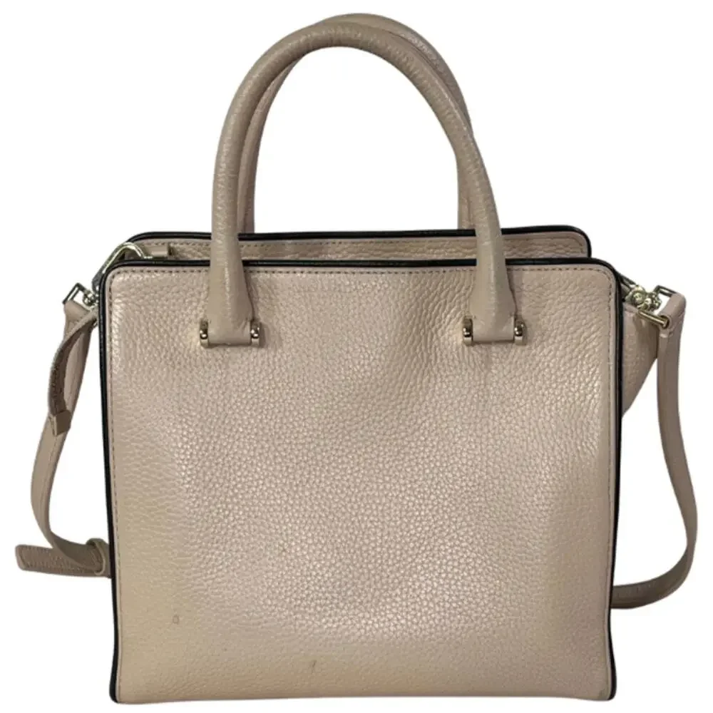 Kate Spade NY Beige Pebbled Leather Double Handle Zip Shoulder Bag Tassel